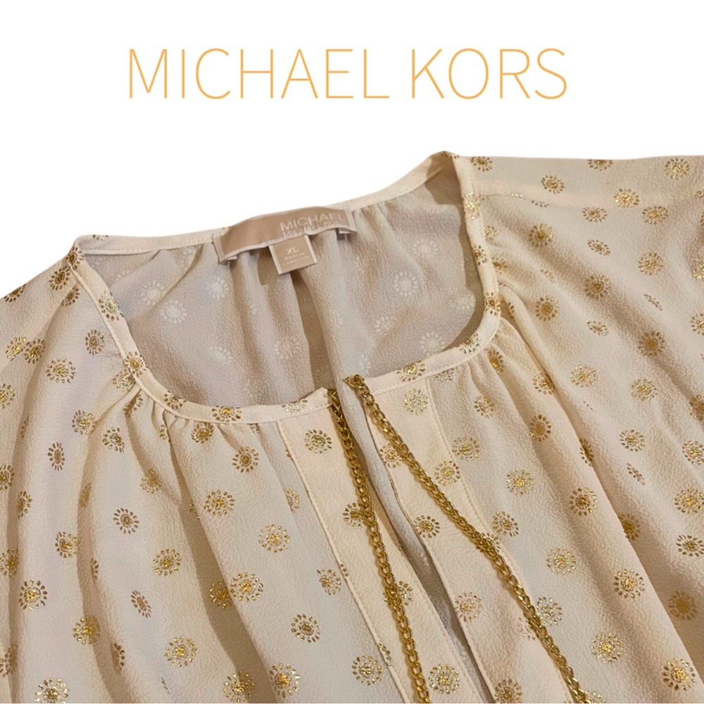 Ivory with Gold Sunshine Print Chain Tie Blouse
